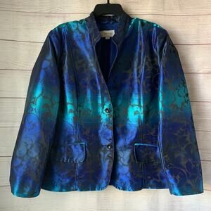 Erin London Peacock Blue Teal Ombre Blazer Jacket Mandarin Collar Size 1X